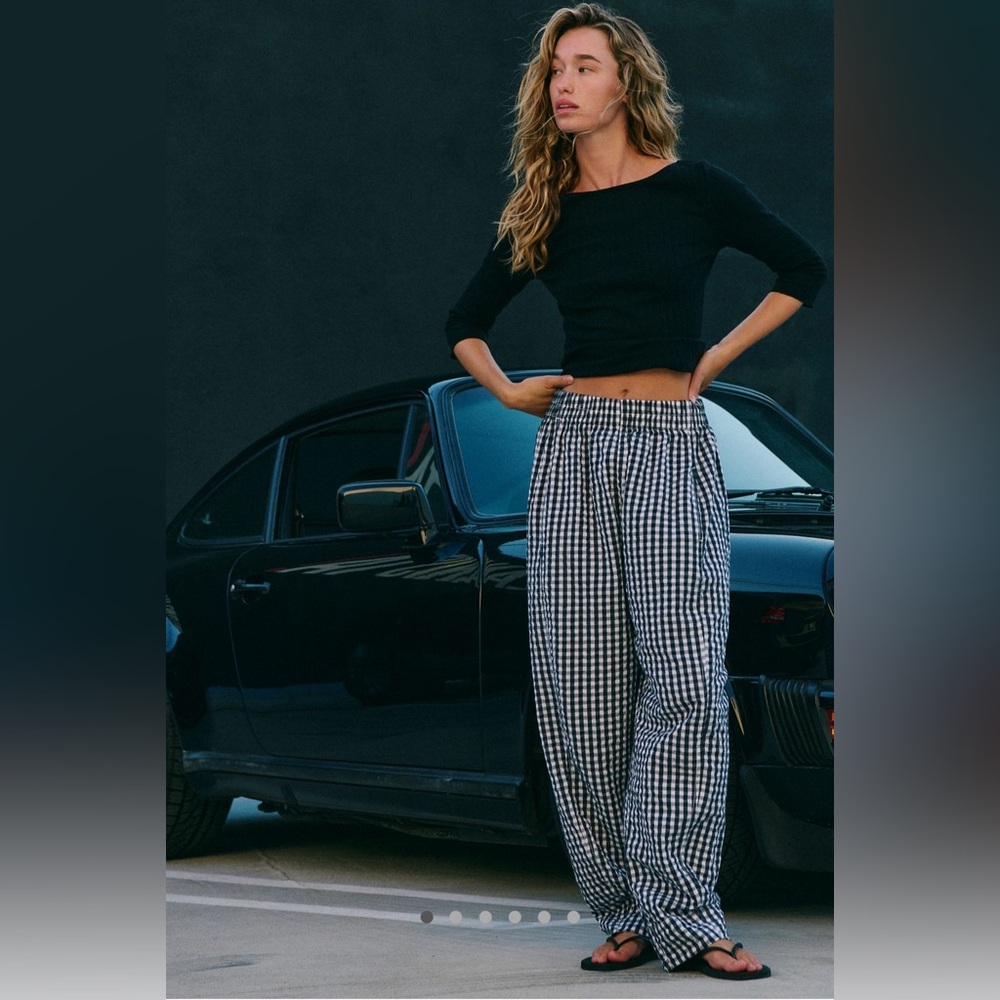 NWT Free People Preppy Gingham Pants Black and White size medium